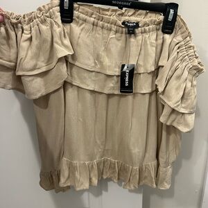 Express Tan Ruffled Off-Shoulder Blouse